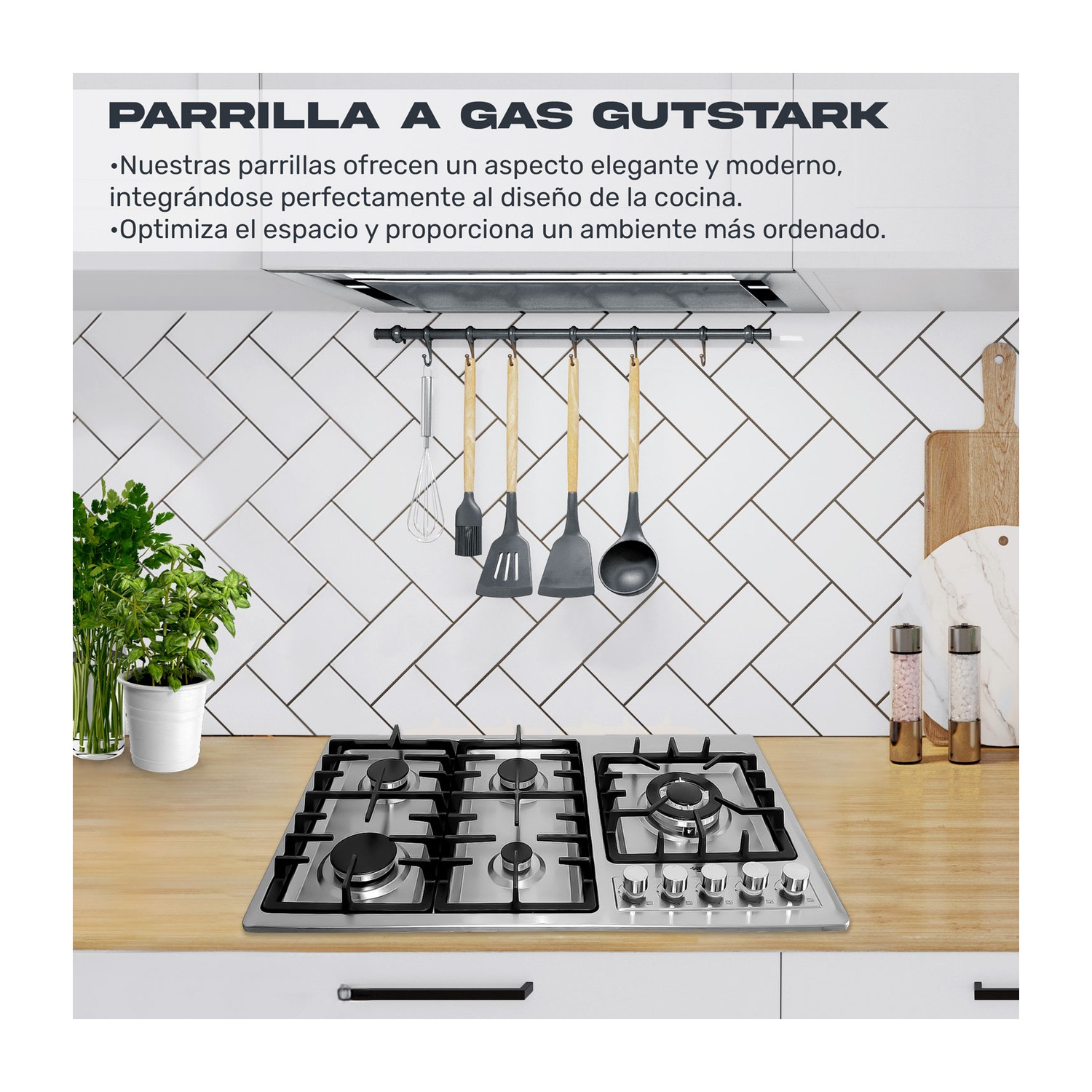 Parrilla de Gas 5 Quemadores Acero Inoxidable Empotrable Gutstark