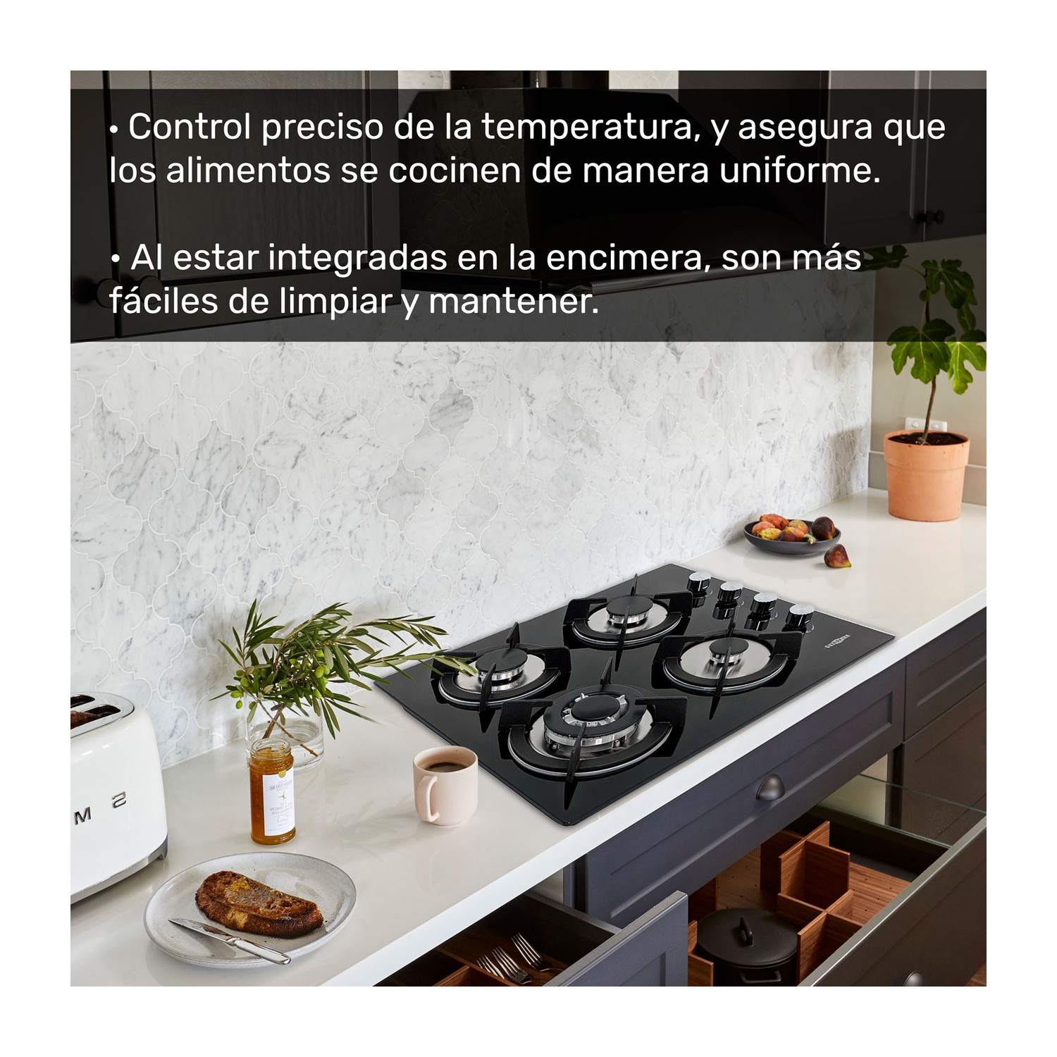 Parrilla de Gas Gutstark Cristal Templado Empotrable 4 Quemadores