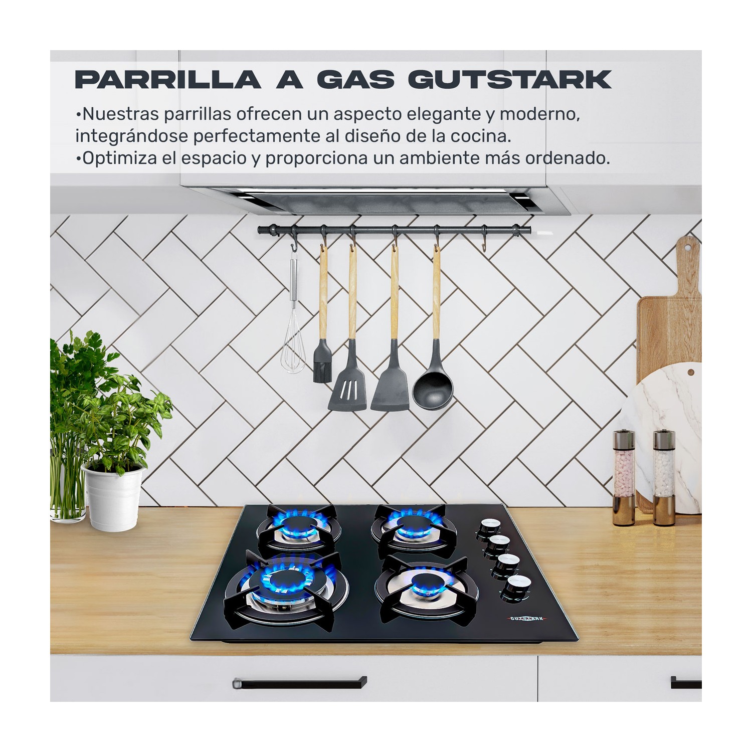 Parrilla de Gas Gutstark Cristal Templado Empotrable 4 Quemadores