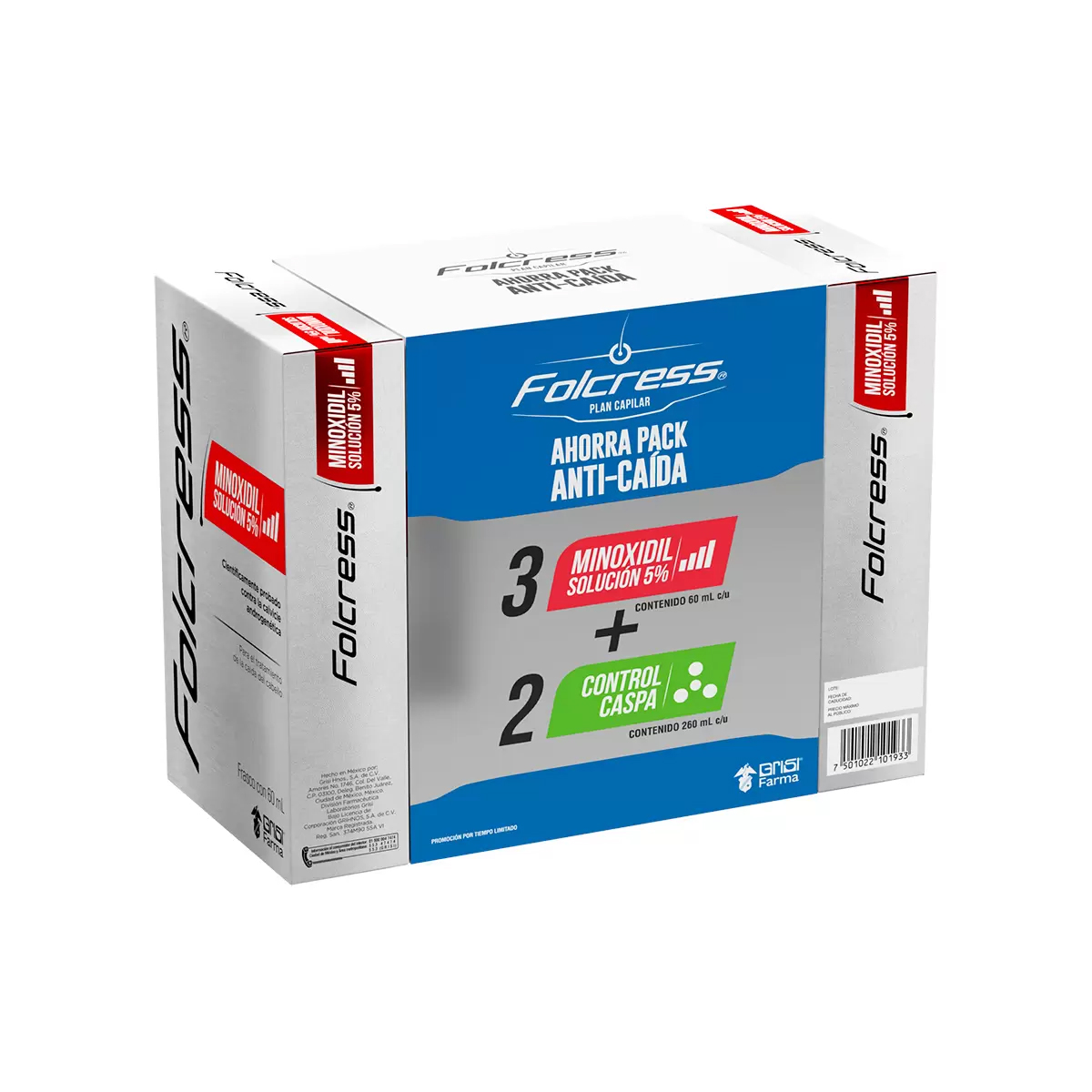 Kit Capilar Folcress Anticaída Minoxidil + Control Caspa 5pz