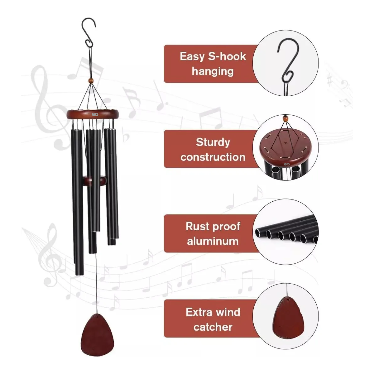 Campana Viento De Tubo Metálico Negro