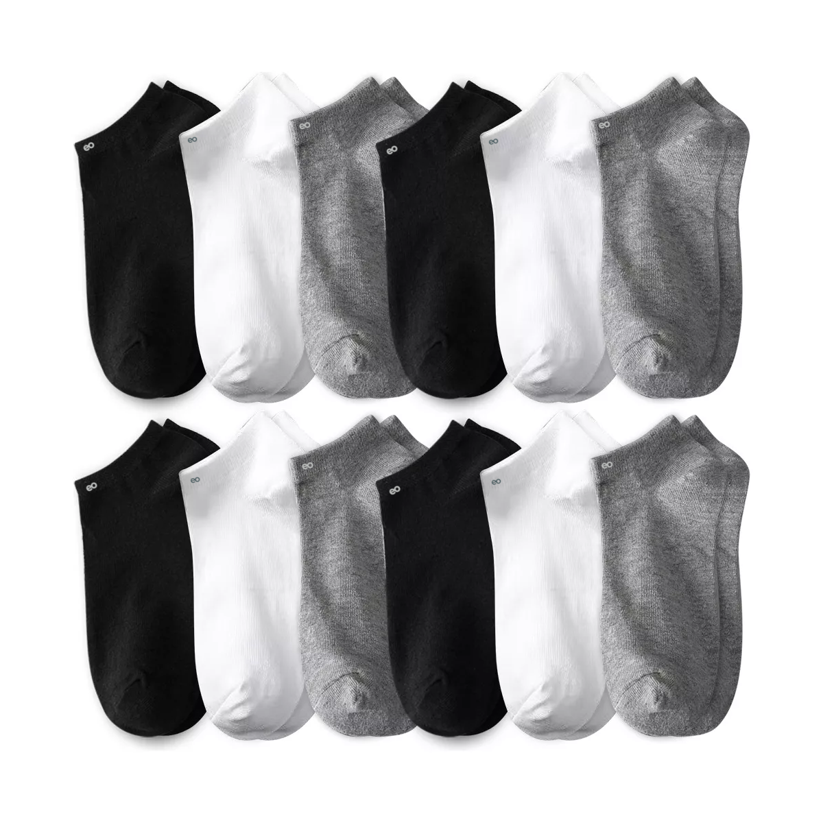 Calcetines Cortos Unisex Cómodo 12 Pares Negro Blanco y Gris