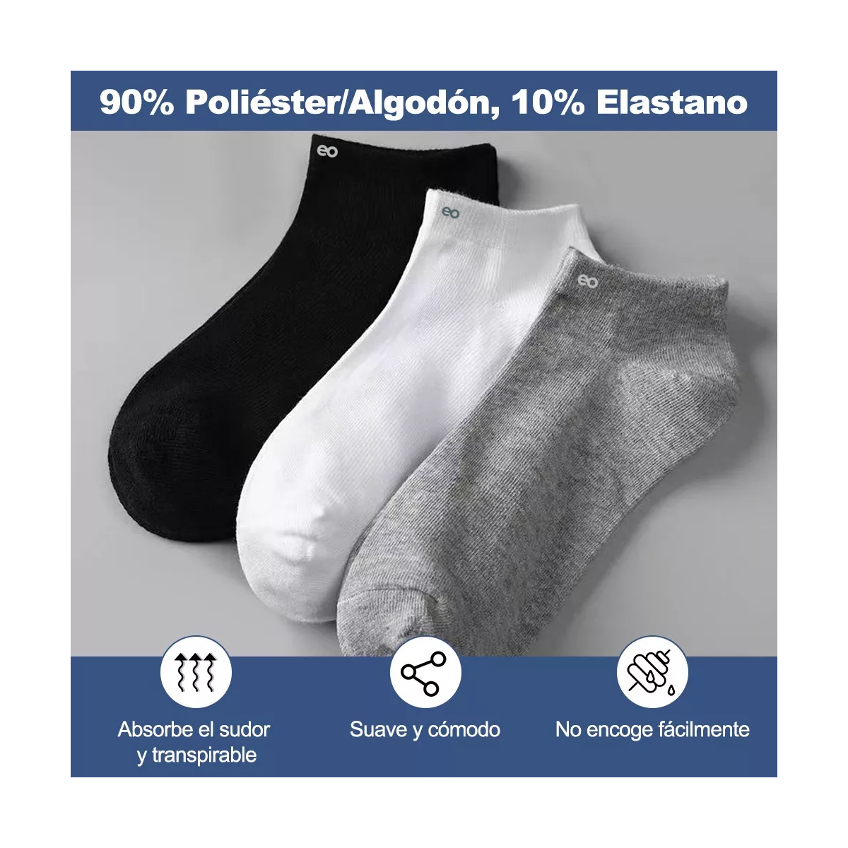 Calcetines Cortos Unisex Cómodo 12 Pares Negro Blanco y Gris