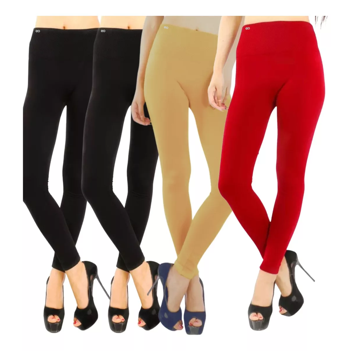 Set 4 Mallones Mujer Leggins Negro-Negro-Nude-Rojo Unitalla