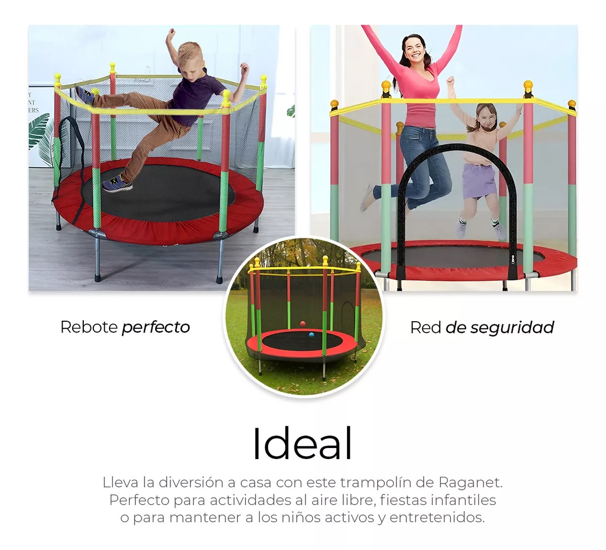 Trampolín Brincolin Infantil Red De Seguridad Tumbling Niños Lona De Salto Negro Cobertor De Resortes Rojo
