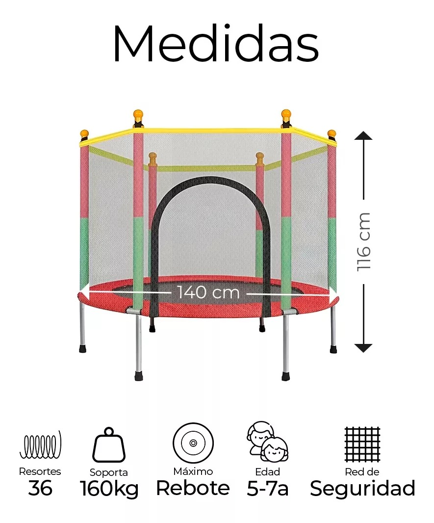 Trampolín Brincolin Infantil Red De Seguridad Tumbling Niños Lona De Salto Negro Cobertor De Resortes Rojo