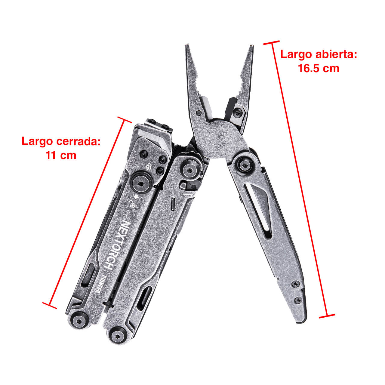 Multiherramienta S.O.S. Nextorch, PIONEER, con pinza y tijera de 14 usos, de acero inox, dureza 57-58, acero