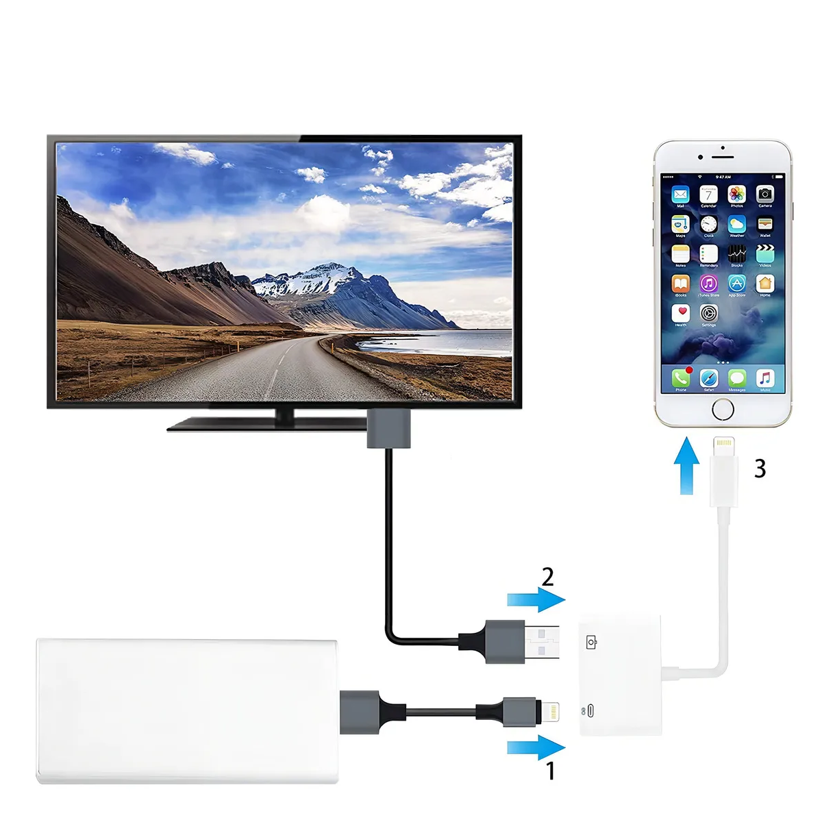 Adaptador digital para iPhone iPad iPod On TV, color blanco