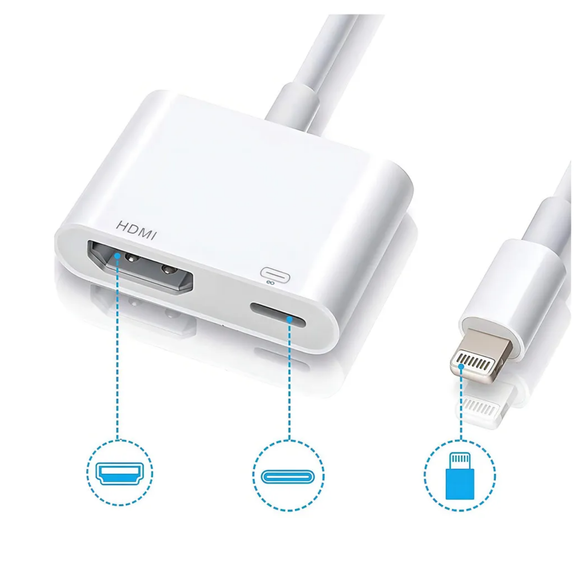 Adaptador digital para iPhone iPad iPod On TV, color blanco