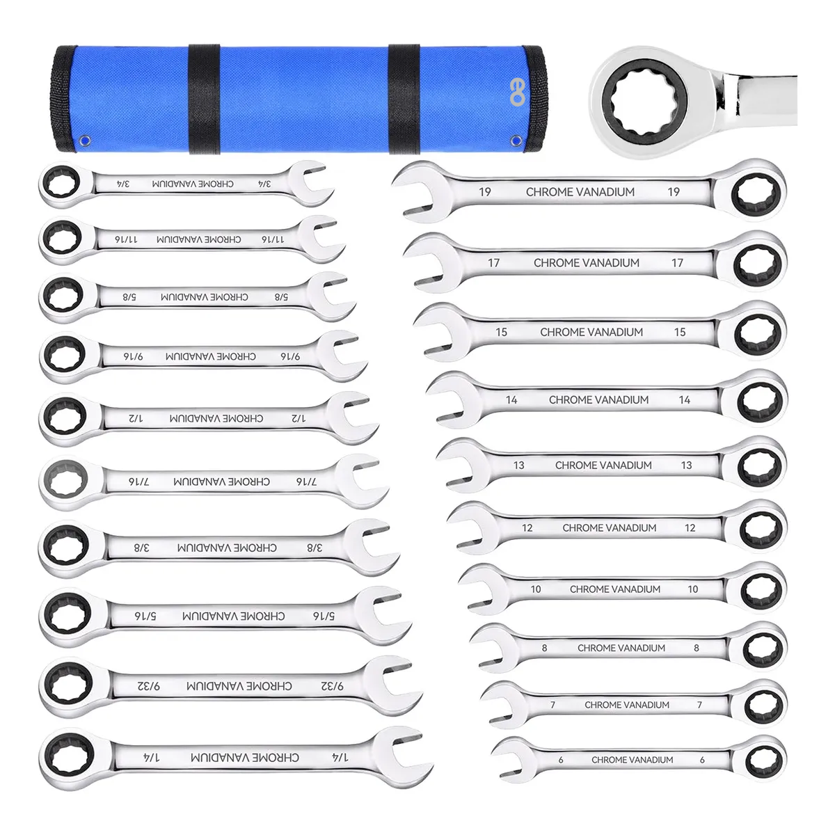 Juego De Llaves Trinquete De Pulgadas Y Métricas De 20 Pcs