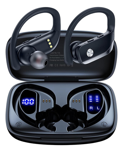 Audífonos Inalambricos BMANI T16 Auricular Dentro De Oído Con pantalla digital 48 Horas Movimiento Cómodo Sport Negro