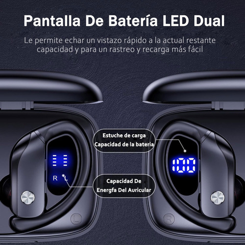 Audífonos Inalambricos BMANI T16 Auricular Dentro De Oído Con pantalla digital 48 Horas Movimiento Cómodo Sport Negro