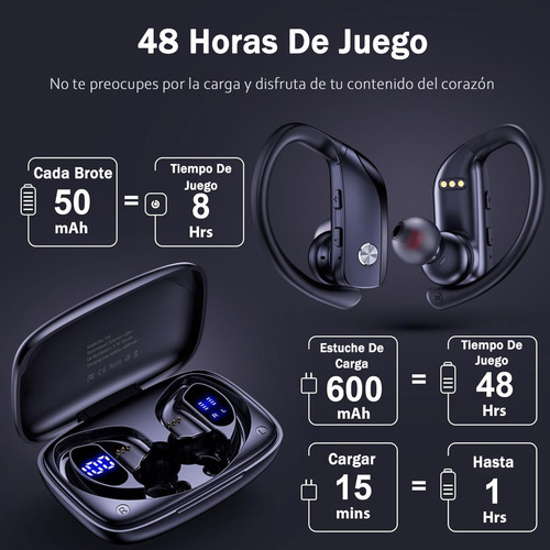 Audífonos Inalambricos BMANI T16 Auricular Dentro De Oído Con pantalla digital 48 Horas Movimiento Cómodo Sport Negro