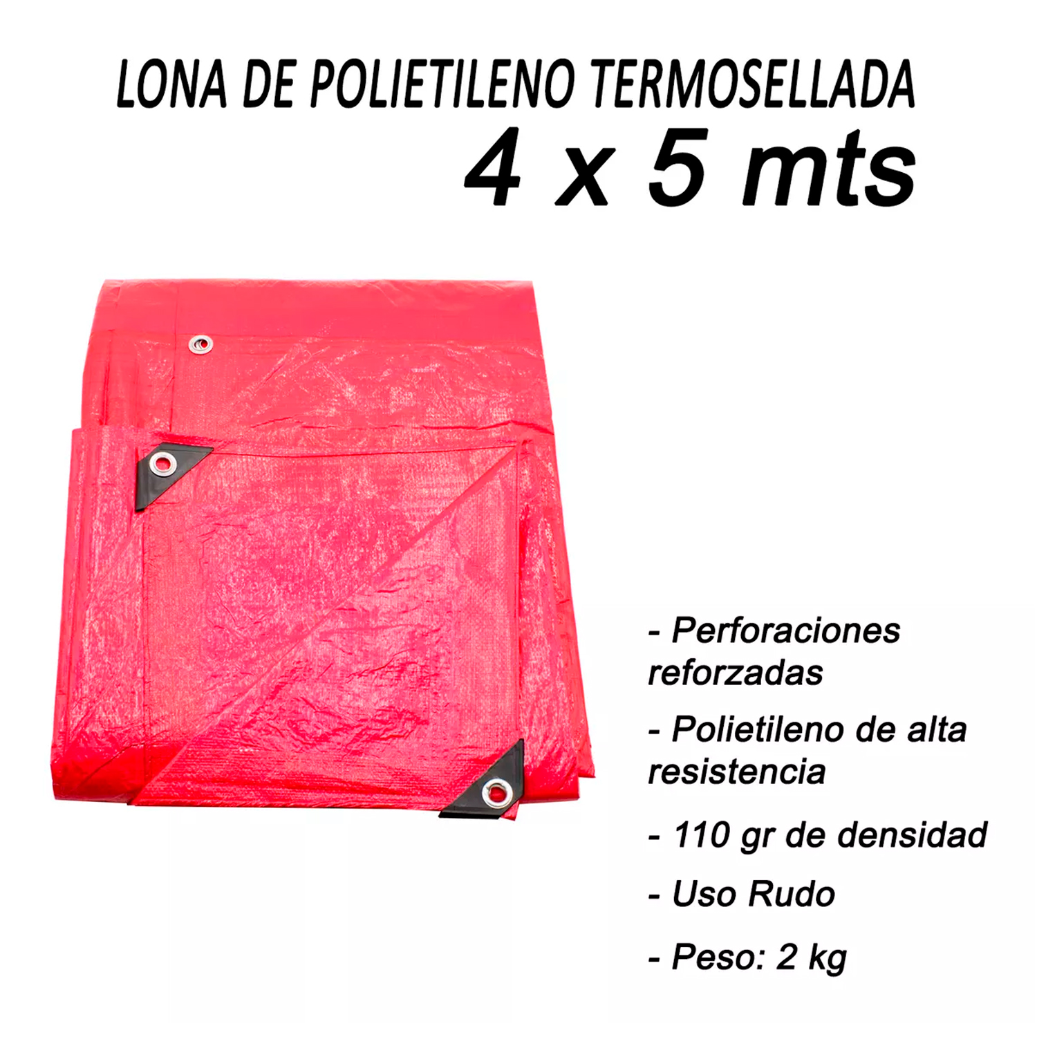 Lona De Polietileno Uso Rudo Termosellada Roja 110 Gr 4x5 M