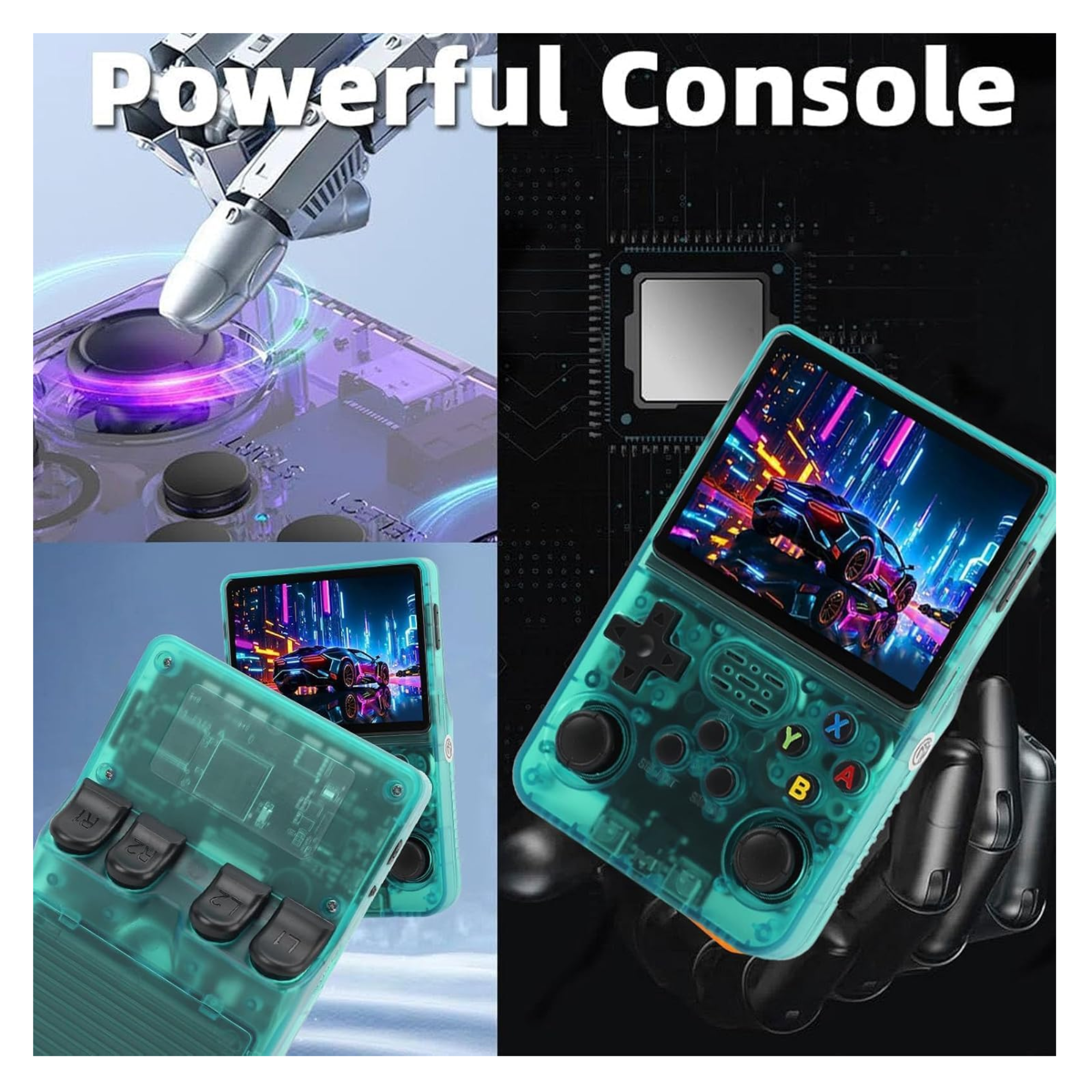Consola Retro R36S – Pantalla IPS 3.5″, 128 GB, 21000+ Juegos, Sistema Linux, Color Azul Lago
