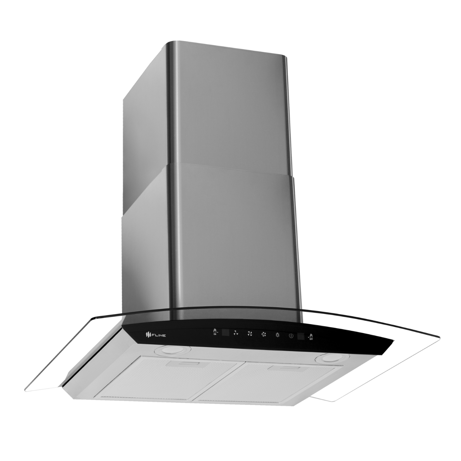 FLINE | Campana de cocina 76 cm | DE PARED | Controls Touch | extractora | cristal curvo y  acero Inoxidable | 3 velocidades | Tromso 76