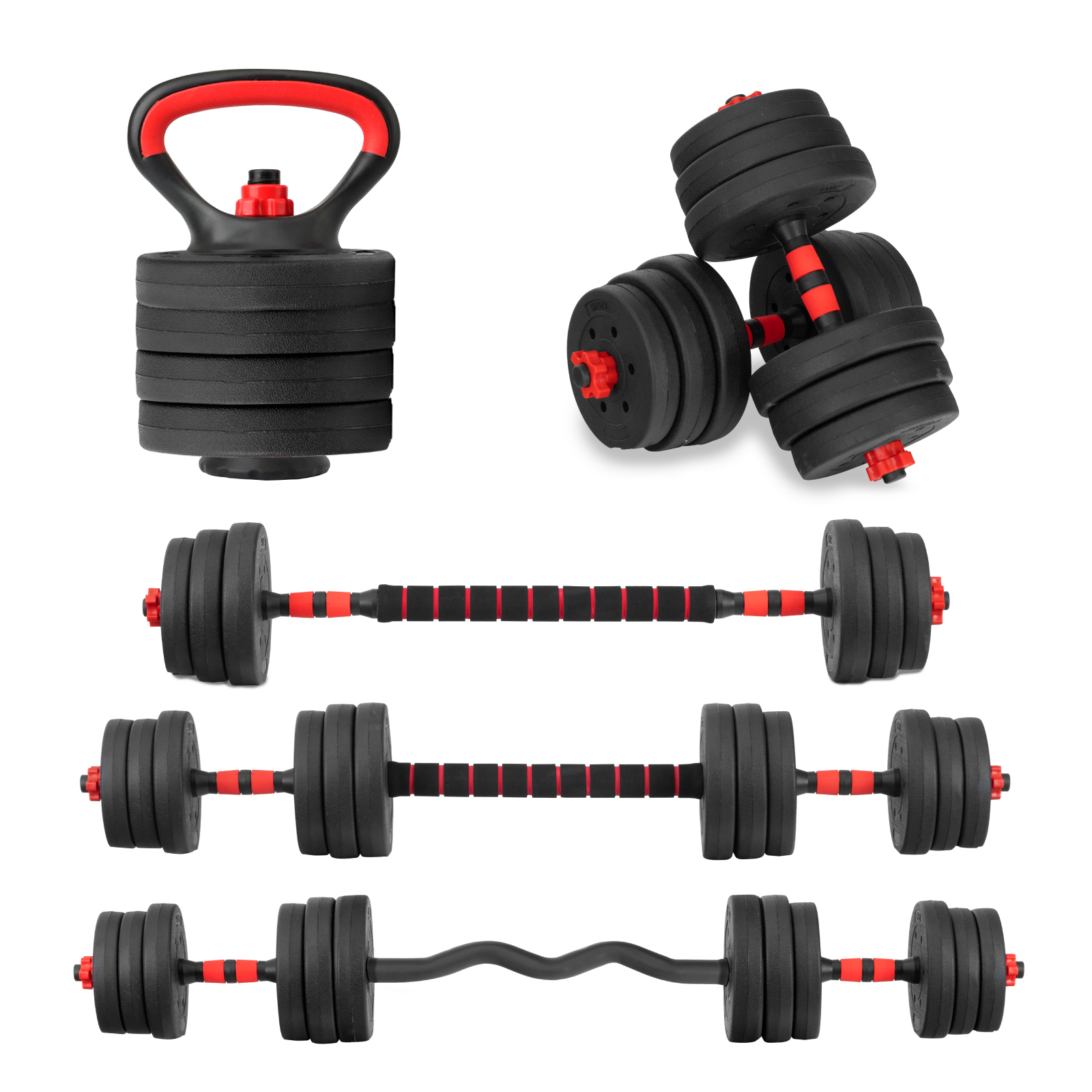 Set Mancuernas Altera Barra Ajustable 20kg Pesa Rusa Discos color Rojo