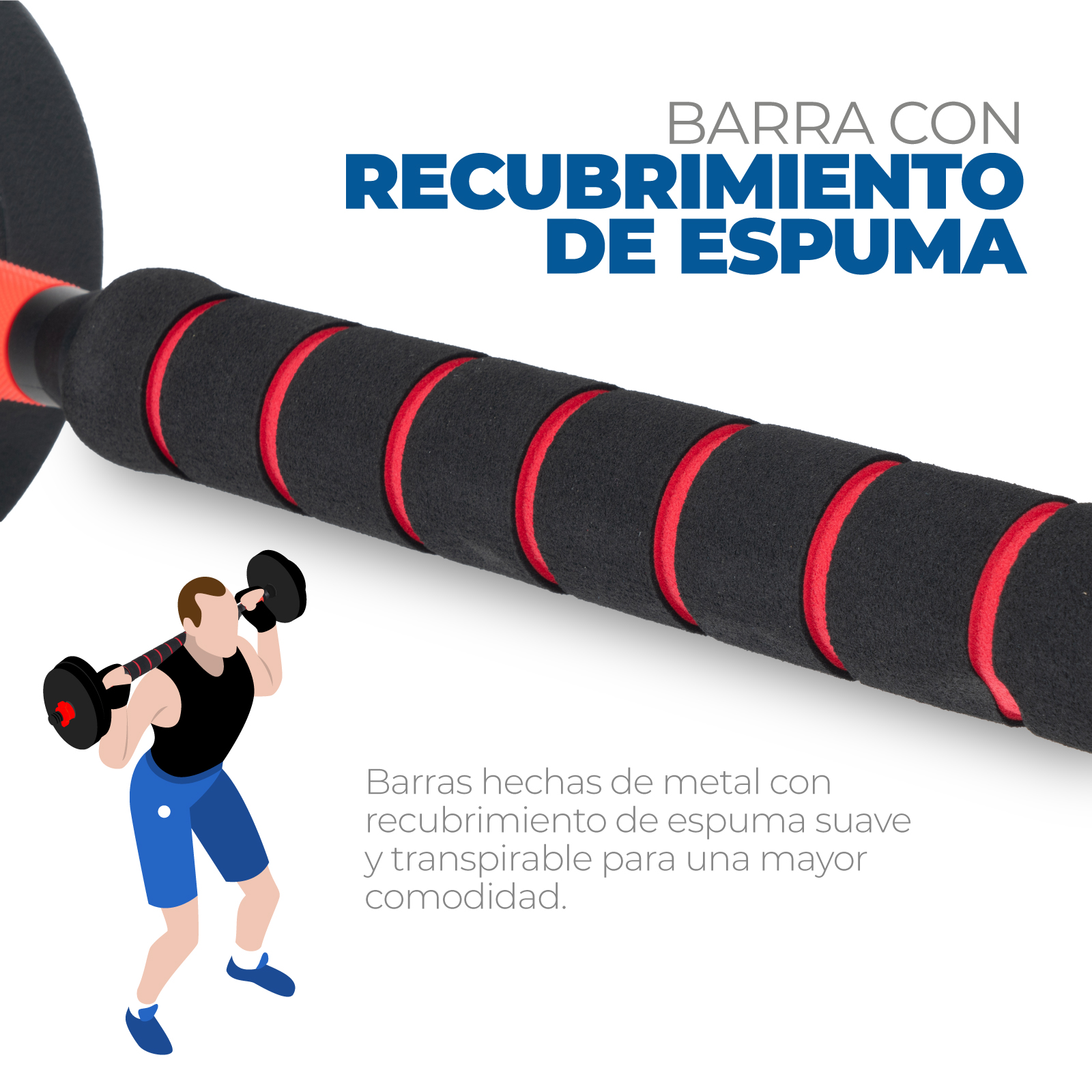 Set Mancuernas Altera Barra Ajustable 20kg Pesa Rusa Discos color Rojo