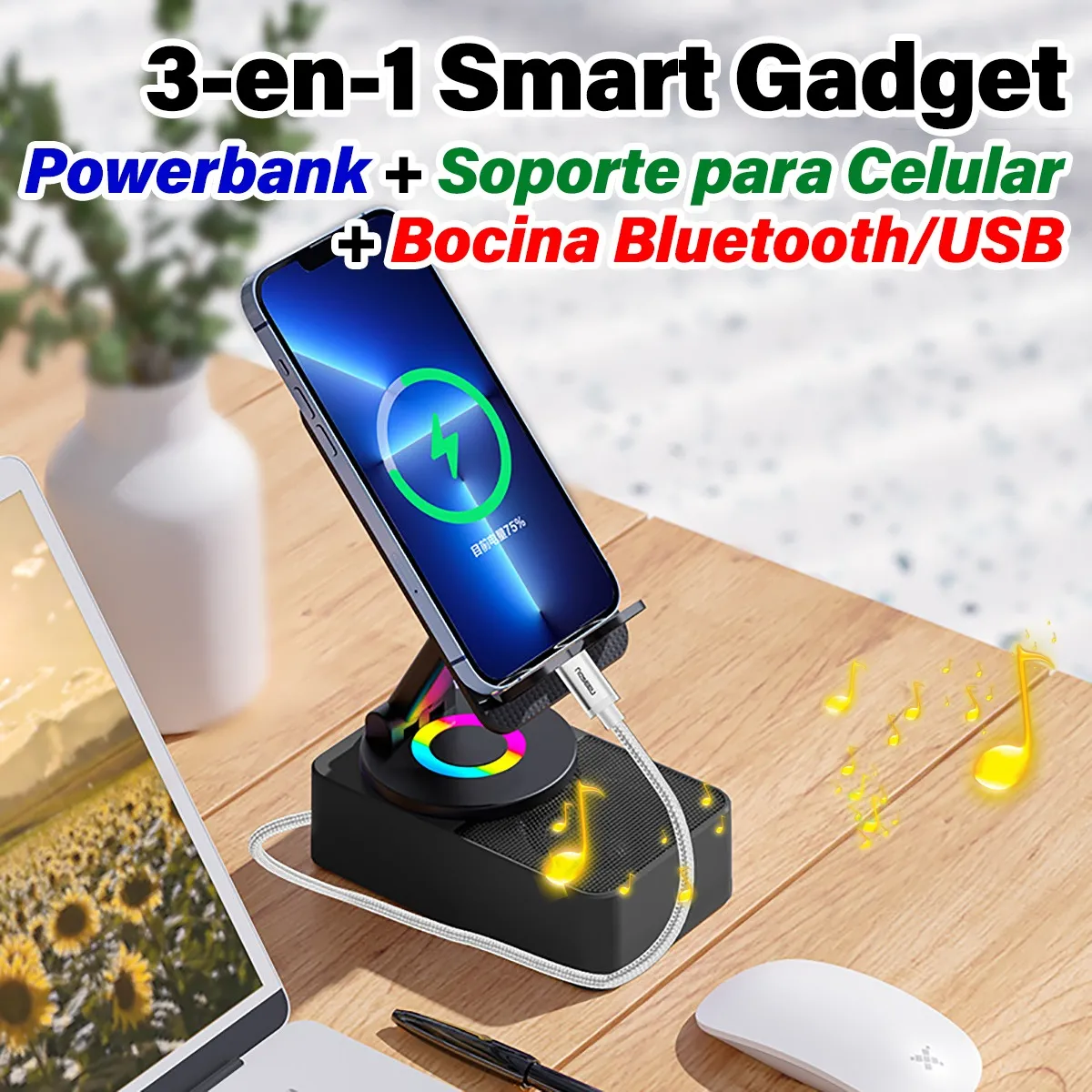 Bocina Bluetooth Portátil Con Soporte Para Celular Y Carga