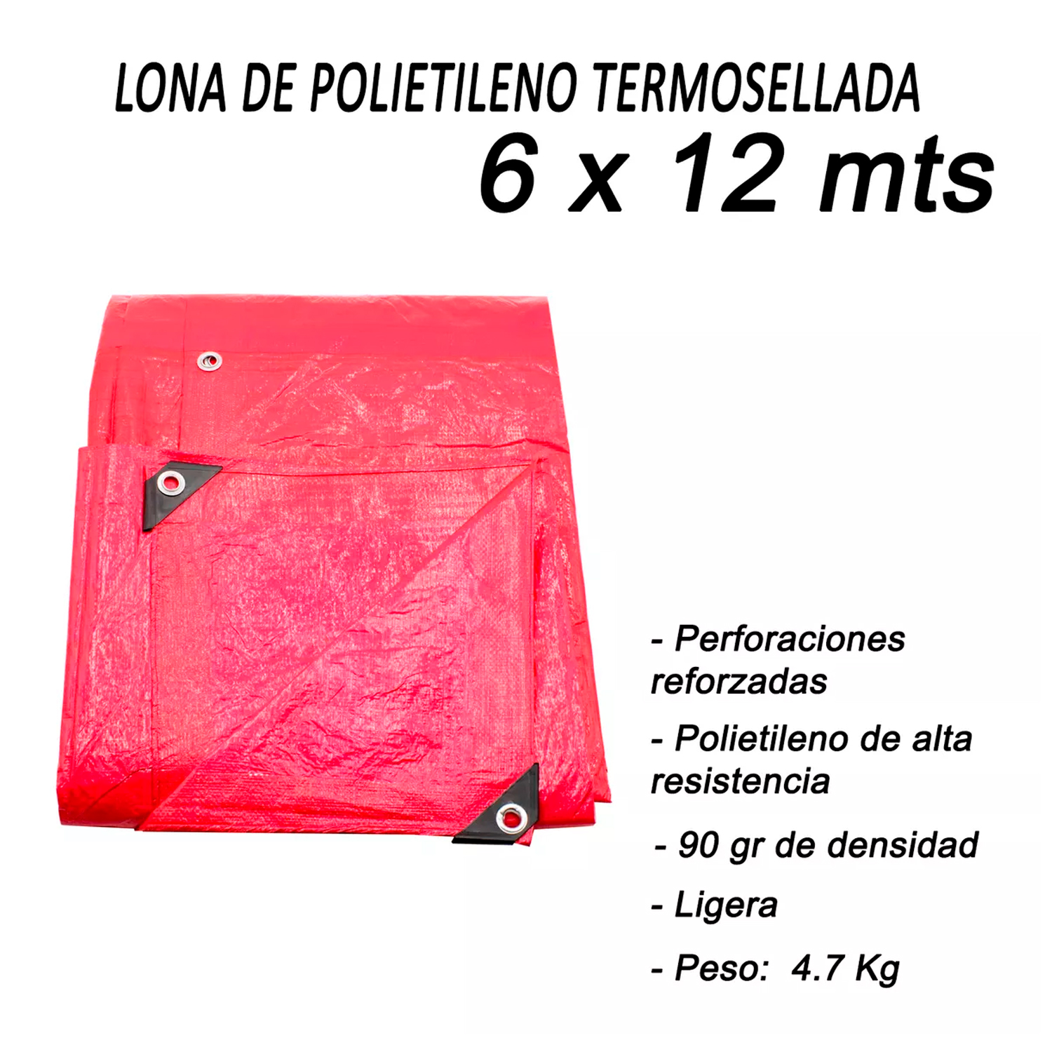 Lona De Polietileno Termosellada Reforzada Roja 90 Gr 6x12 M