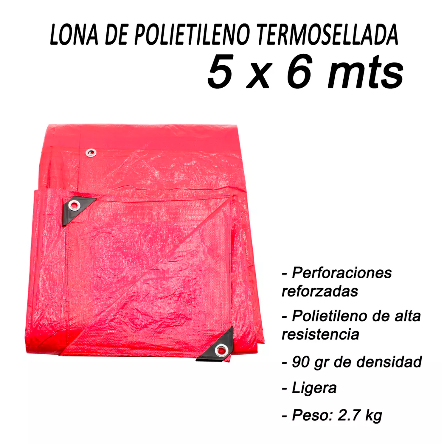 Lona De Polietileno Termosellada Reforzada Roja 90 Gr 5x6 M