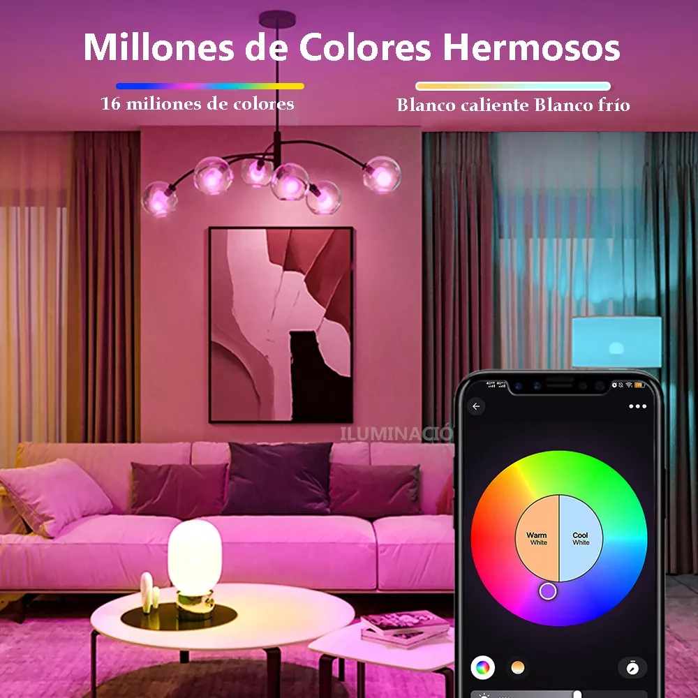4 Focos Led Wifi Inteligente Rgbcw Alexa Google Siri 9w E27 Sólo con Wifi 2.4G Control Por Voz Ajustable Luz Multicolor Bombillas Luz Focos Bluetooth Rgb 127v