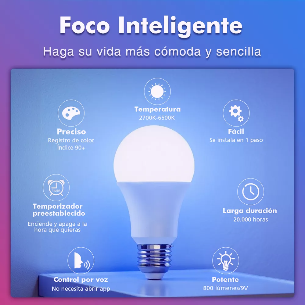 4 Focos Led Wifi Inteligente Rgbcw Alexa Google Siri 9w E27 Sólo con Wifi 2.4G Control Por Voz Ajustable Luz Multicolor Bombillas Luz Focos Bluetooth Rgb 127v