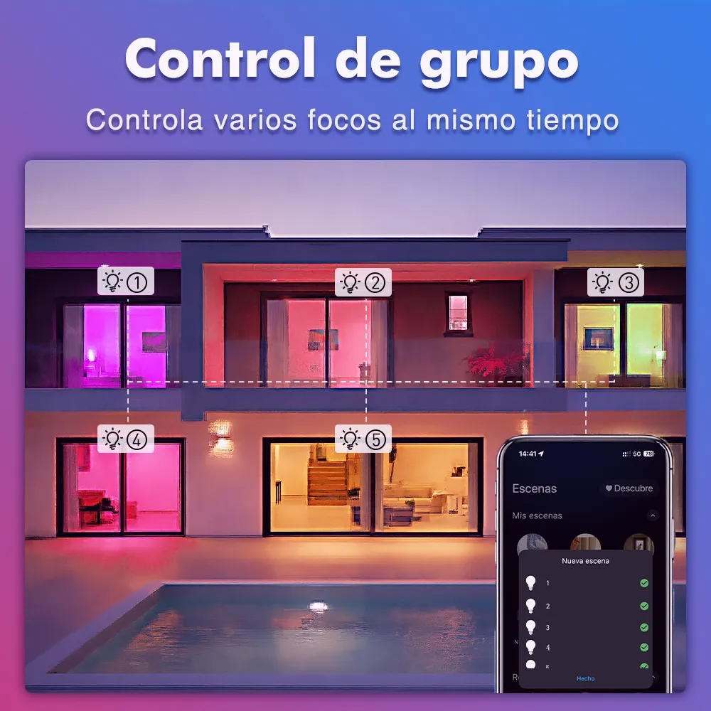 4 Focos Led Wifi Inteligente Rgbcw Alexa Google Siri 9w E27 Sólo con Wifi 2.4G Control Por Voz Ajustable Luz Multicolor Bombillas Luz Focos Bluetooth Rgb 127v