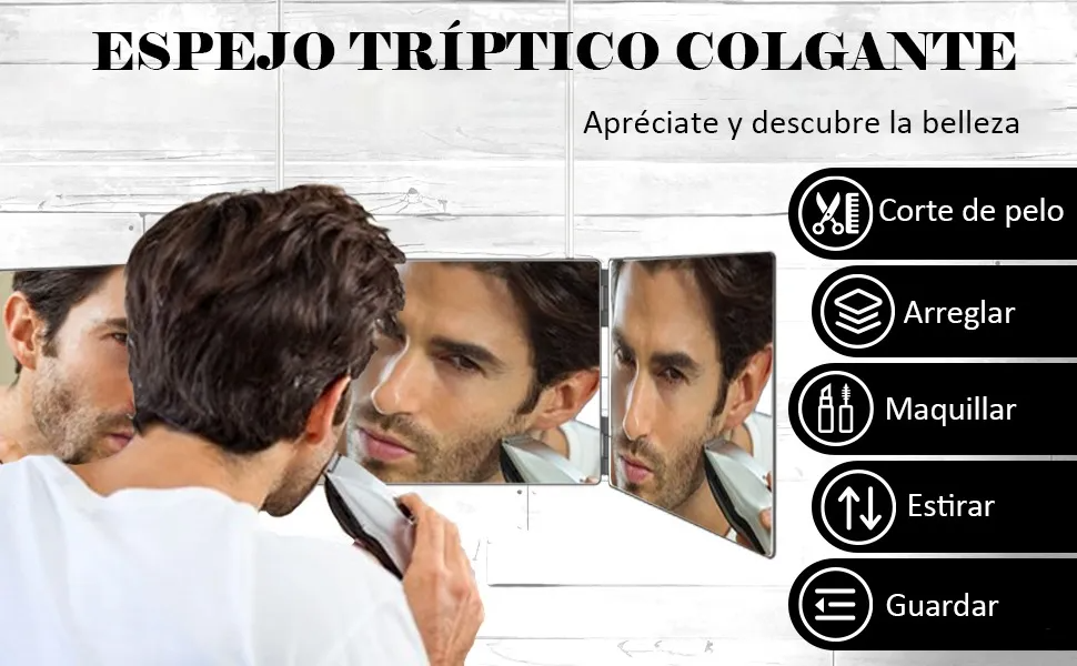 Espejo Tríptico 360 Grados Para Corte De Pelo Estilo