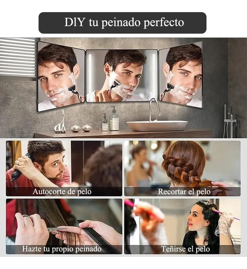 Espejo Tríptico 360 Grados Para Corte De Pelo Estilo