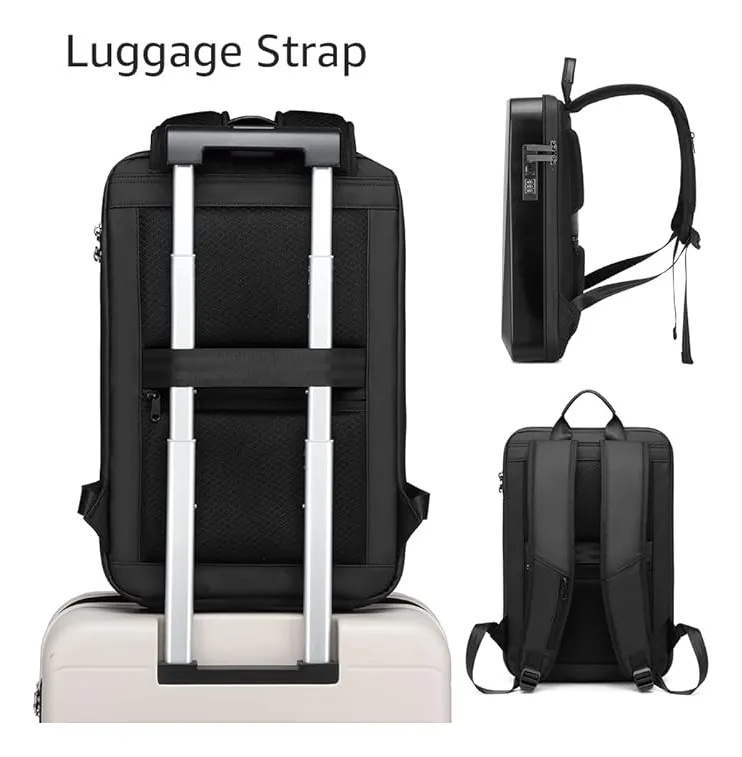 Mochila Antirrobo De Carcasa Dura, Expandible, Impermeable, Para Laptop De 15.6 Pulgadas Con Puerto De Carga Usb, Bloqueo Tsa, Mochila Rígida Negocios.