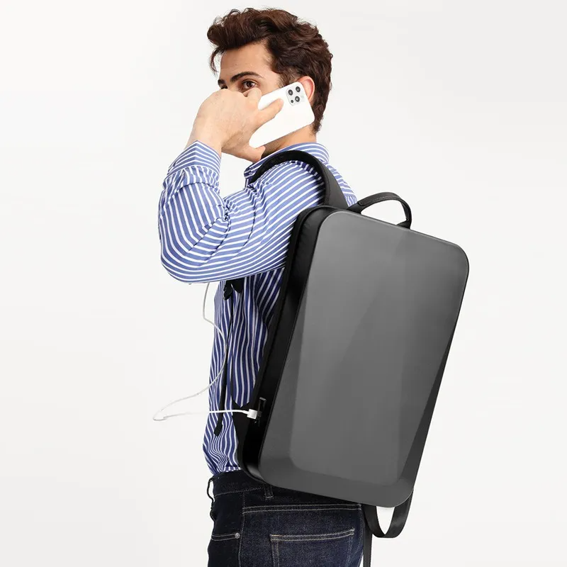 Mochila Antirrobo De Carcasa Dura, Expandible, Impermeable, Para Laptop De 15.6 Pulgadas Con Puerto De Carga Usb, Bloqueo Tsa, Mochila Rígida Negocios.