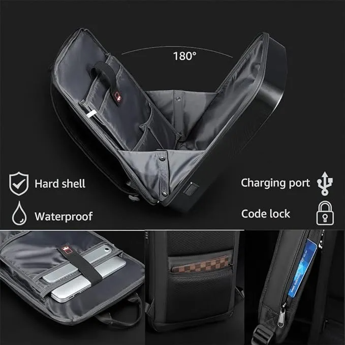 Mochila Antirrobo De Carcasa Dura, Expandible, Impermeable, Para Laptop De 15.6 Pulgadas Con Puerto De Carga Usb, Bloqueo Tsa, Mochila Rígida Negocios.