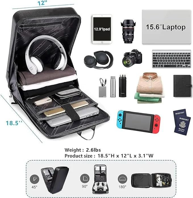 Mochila Antirrobo De Carcasa Dura, Expandible, Impermeable, Para Laptop De 15.6 Pulgadas Con Puerto De Carga Usb, Bloqueo Tsa, Mochila Rígida Negocios.