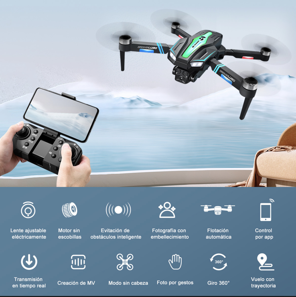 Drone Mini Ourlife Lu90 4k Motor Confiable 2 Baterías Azul
