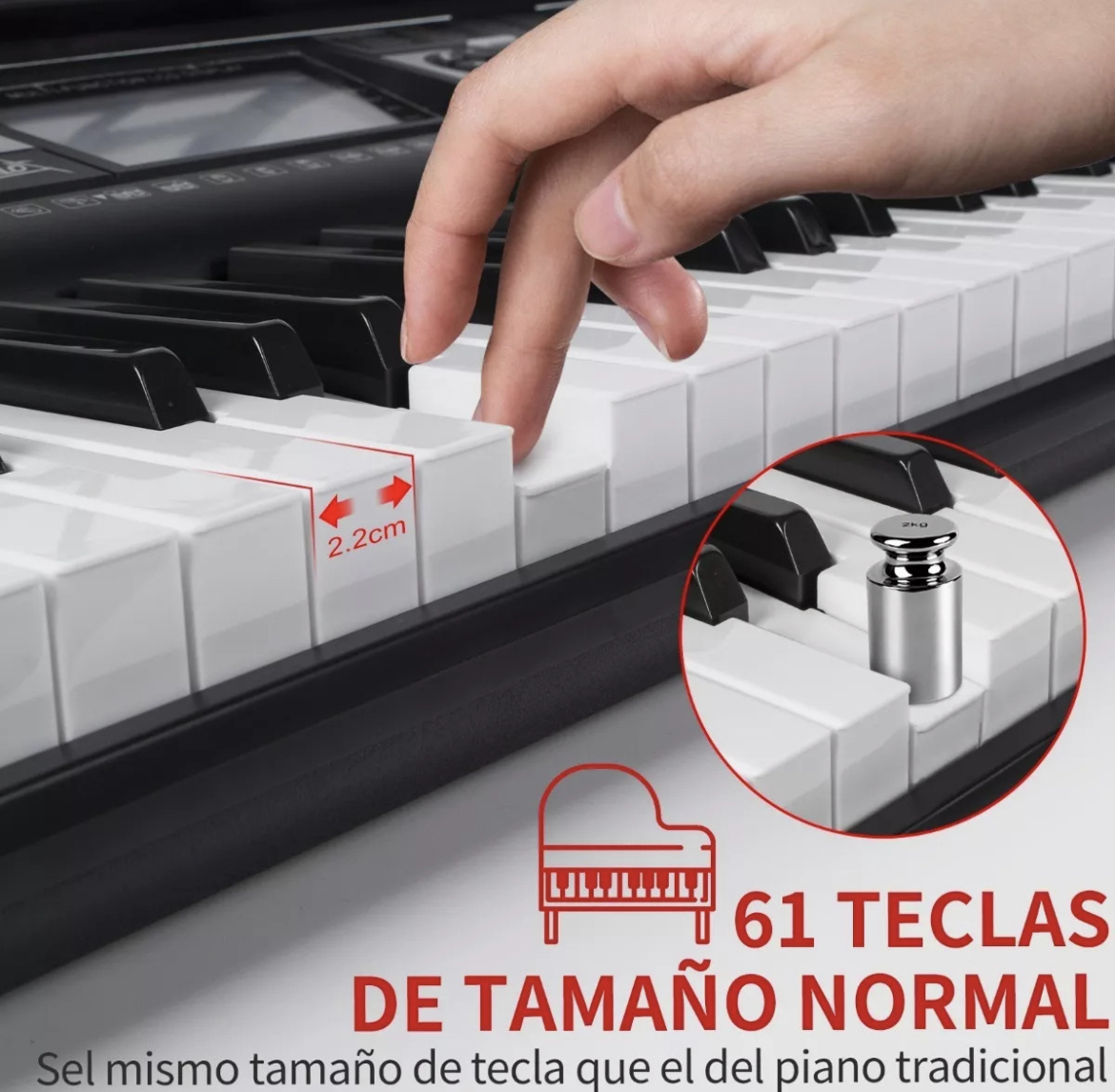 Teclado Musical Bluetooth Midi de 61 Teclas Piano Electrónico 200 Ritmos 80 Demo Songs 