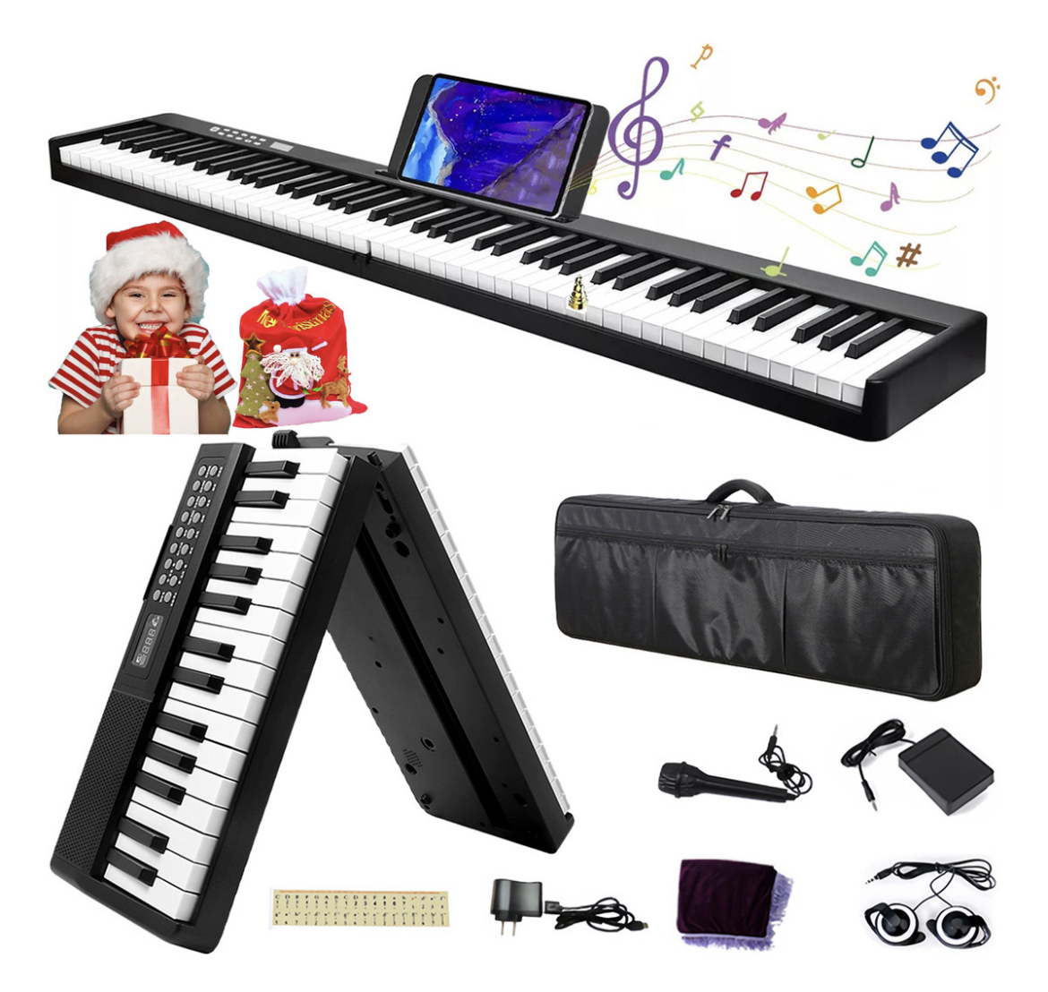 Teclado Musical Bluetooth Midi de 61 Teclas Piano Electrónico 200 Ritmos 80 Demo Songs 
