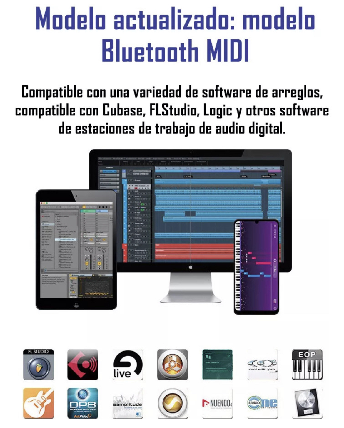 Teclado Musical Bluetooth Midi de 61 Teclas Piano Electrónico 200 Ritmos 80 Demo Songs 