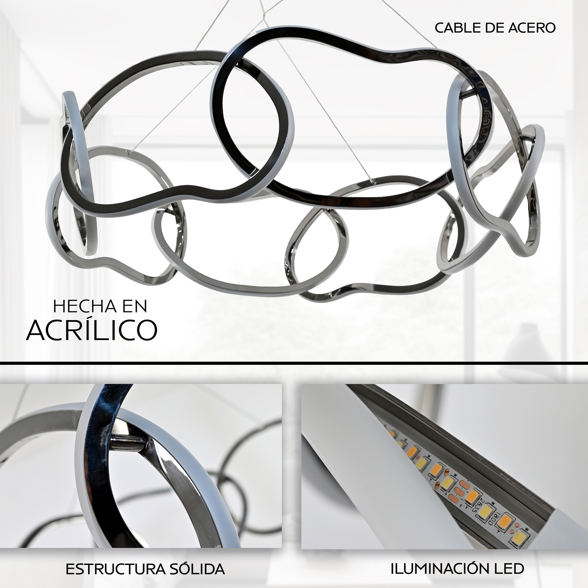 Candil Led Aros Redondo Cromo