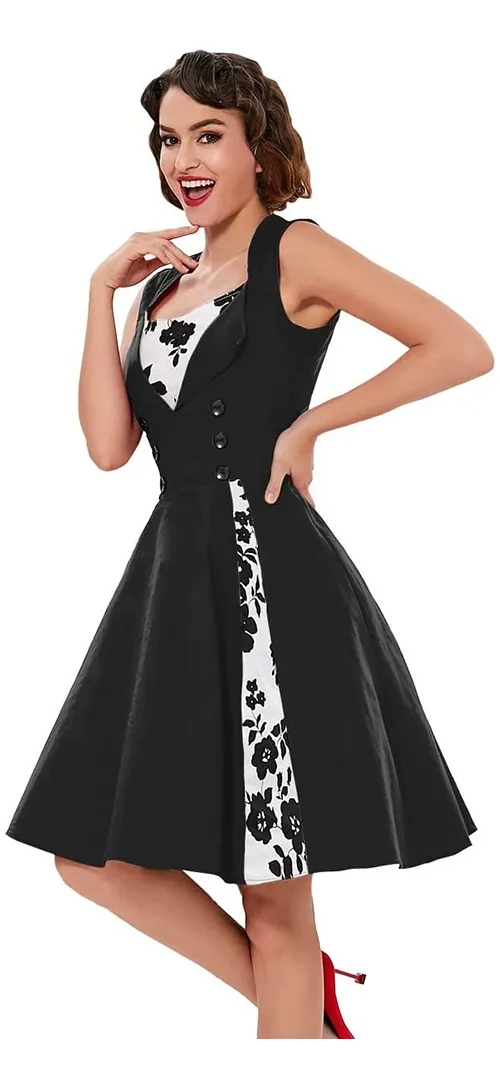 Naikan® Vestido Vintage Sin Mangas Vestido De Cuadros.
