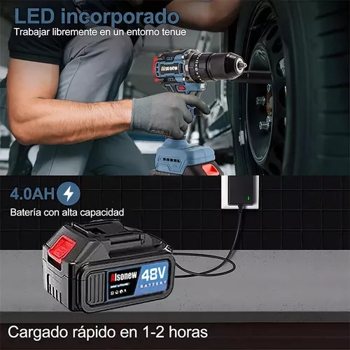 Alsonew Carrying briefcase kit de llave de impacto sin escobillas con dos baterías color azul 48v