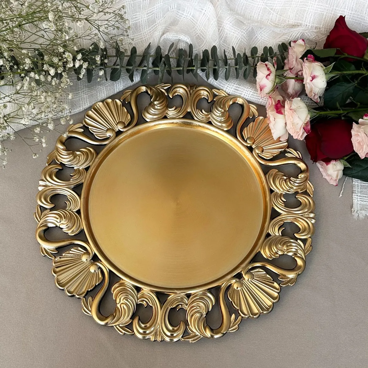 25 Plato Base,plato Base Dorado,para Boda,decoración De Mesa