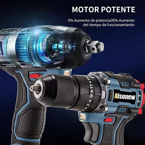 Alsonew Carrying briefcase kit de llave de impacto sin escobillas con dos baterías color azul 48v