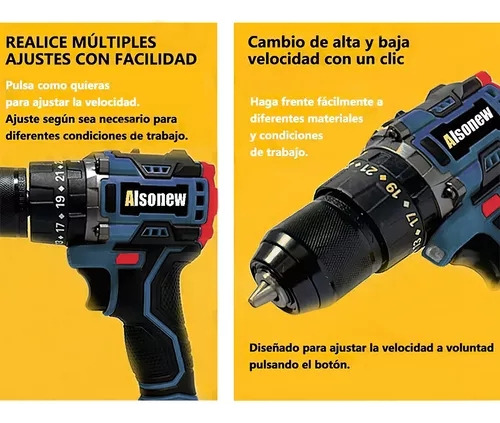 Alsonew Carrying briefcase kit de llave de impacto sin escobillas con dos baterías color azul 48v