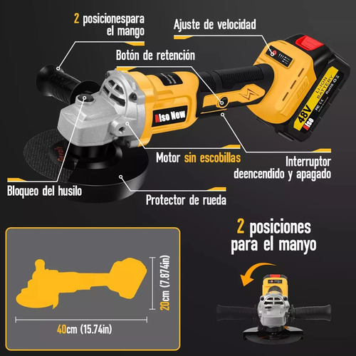 Also New 2 Baterías 125mm Kit De Amoladora Inalámbrica 800w Pulidoras Mini Grinder Cordless Grinder Amarillo