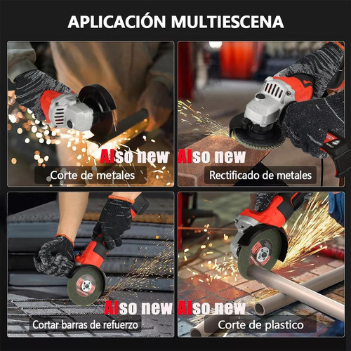 Alsonew 125mm Esmeriladora Angular Inalámbrica Amoladora Corte 2300w 2 Baterías +accesorio
