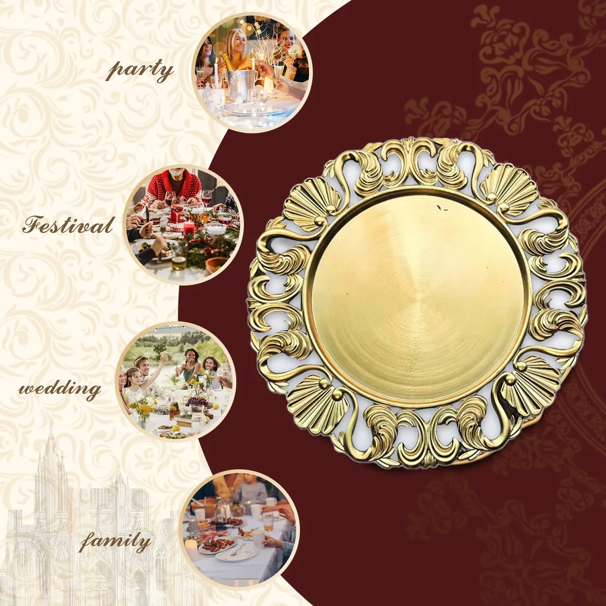 25 Plato Base,plato Base Dorado,para Boda,decoración De Mesa