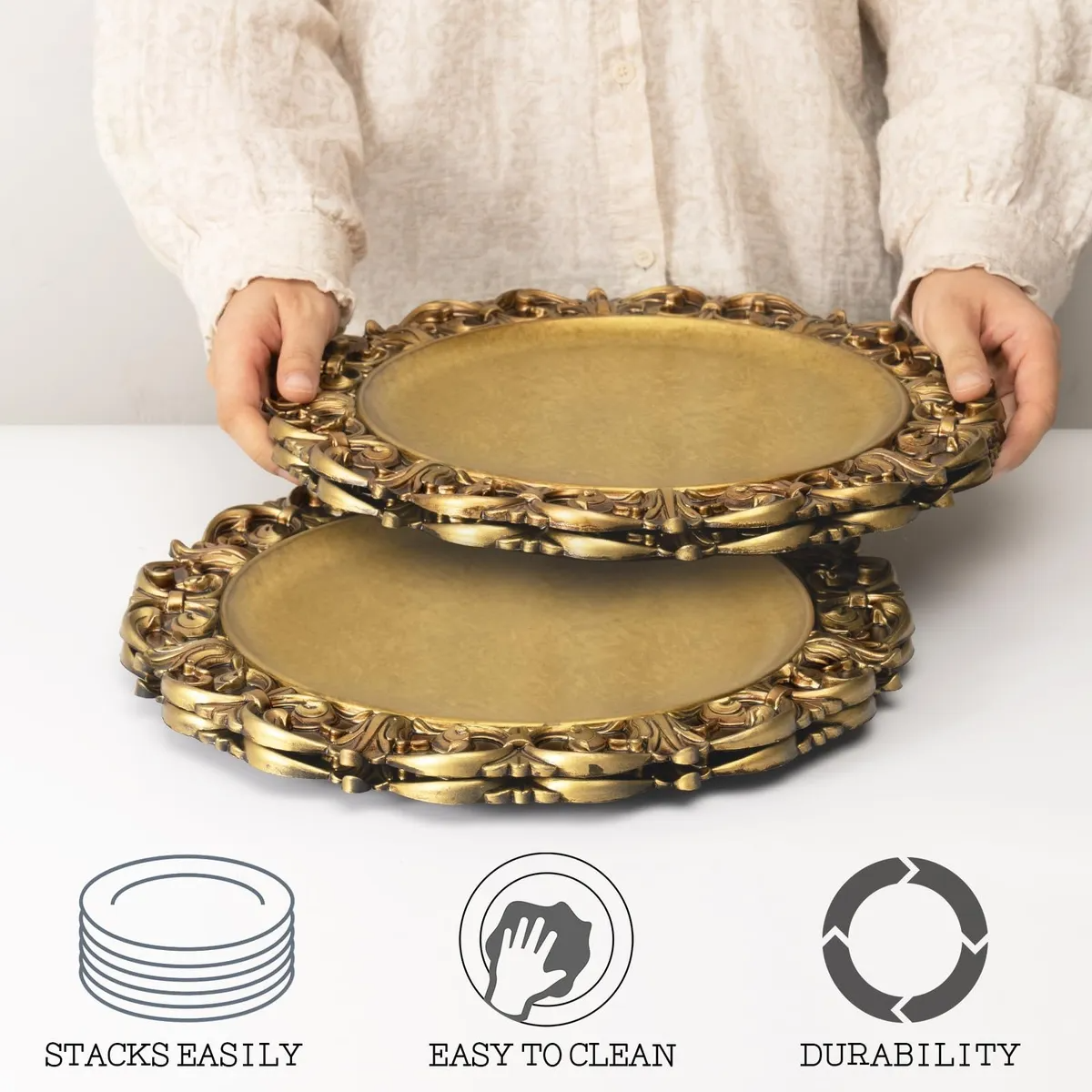 25 Plato Base,plato Base Dorado,para Boda,decoración De Mesa