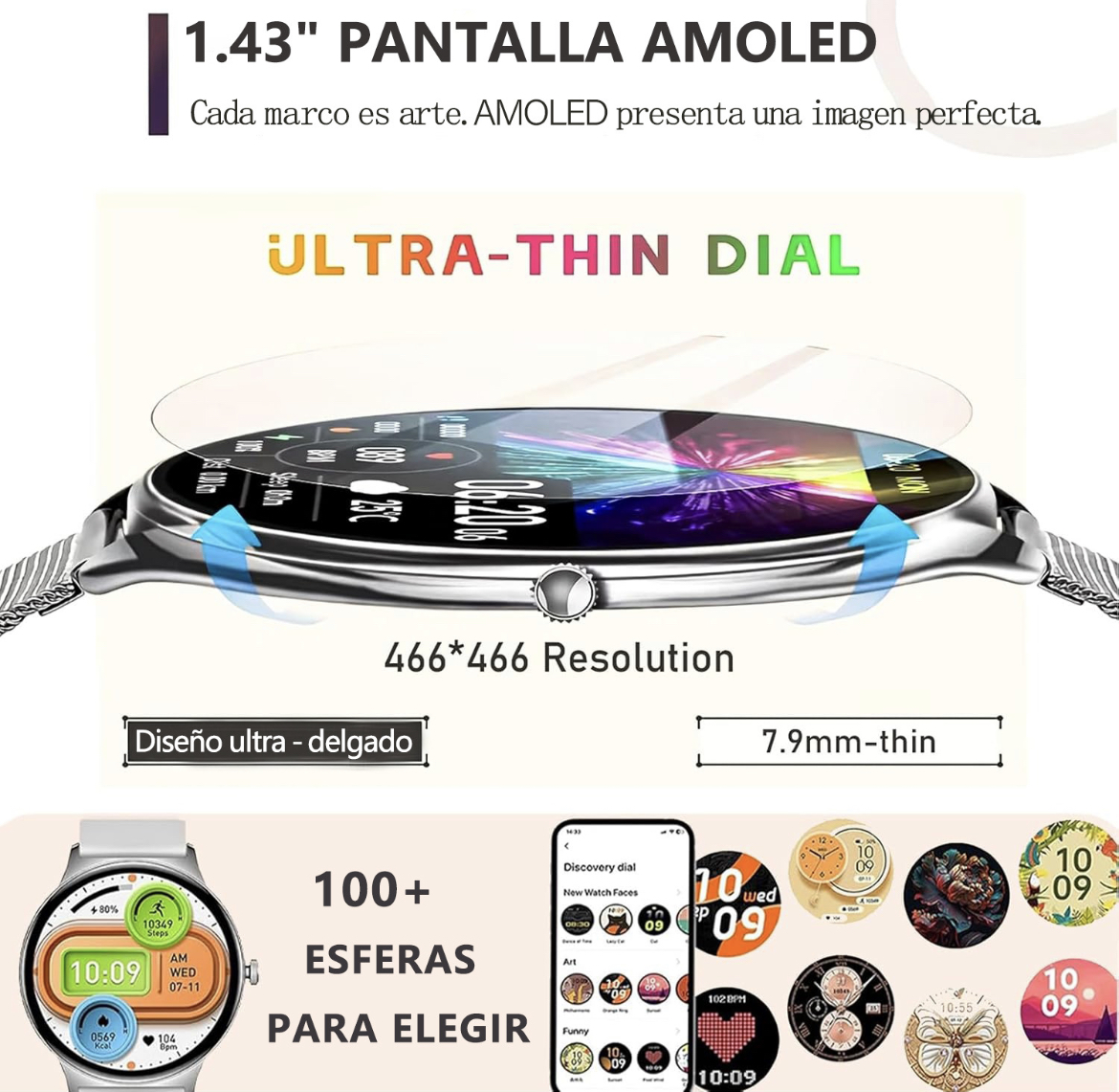 Reloj Inteligente Mujer Amoled 6,8 Mm Ultrafino Smartwatch
