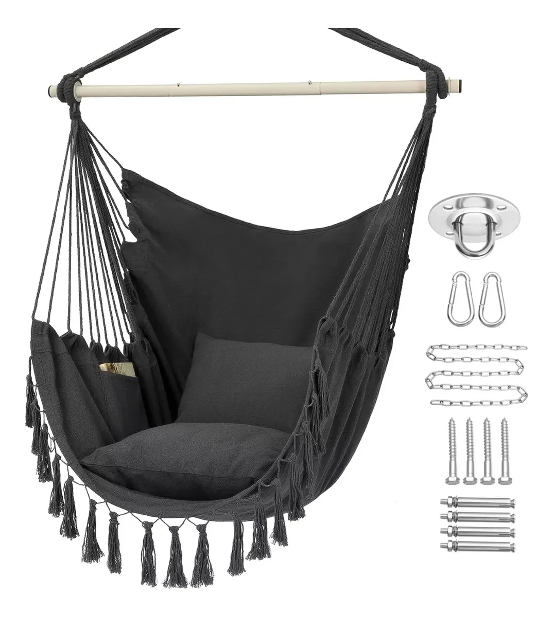 Silla Hamaca Colgante En Columpio +kit Instalación +2 Cojín
